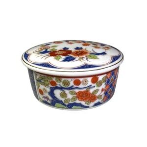 Vintage Japanese Imari Style Porcelain Lidded Trinket Box Made in Japan 1950s